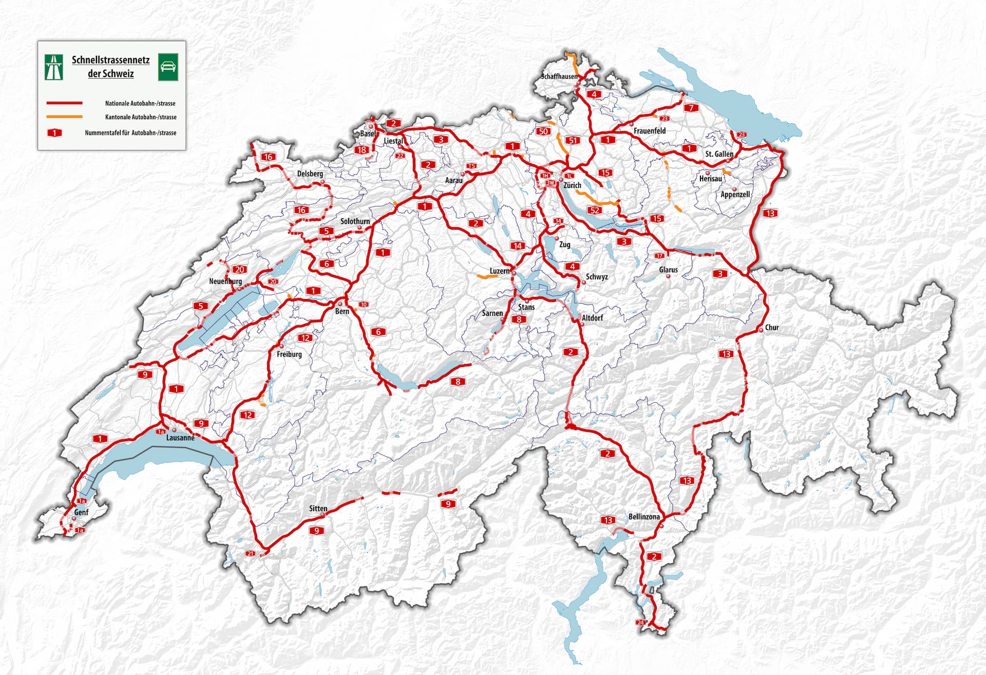 Kartenübersicht vignettenpflichtige Schweizer Strassen